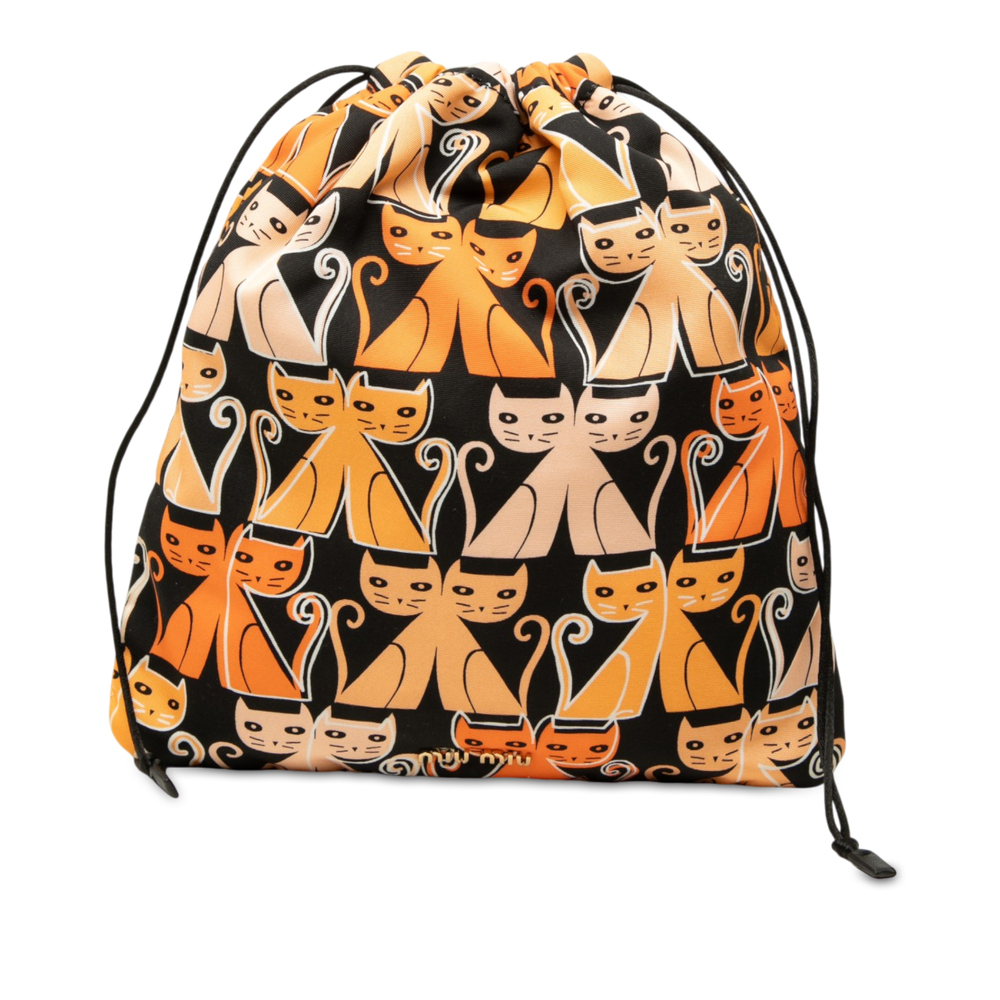 Pre-Loved Miu Miu Nylon Cat Print Drawstring Pouch